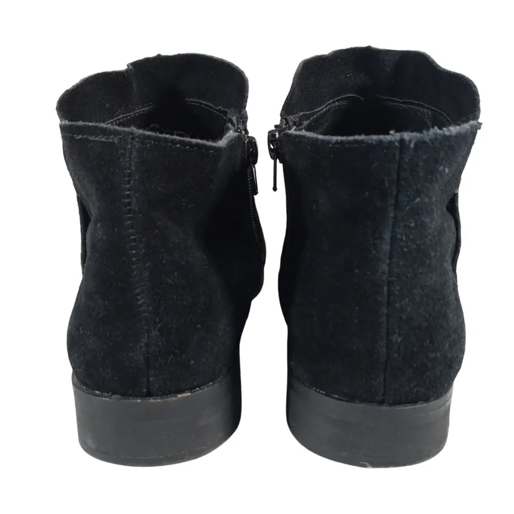 STEVE MADDEN! BLACK GENUINE SUEDE LEATHER LOW HEELED ZIPPER ANKLE BOOTS! SZ 8.5M